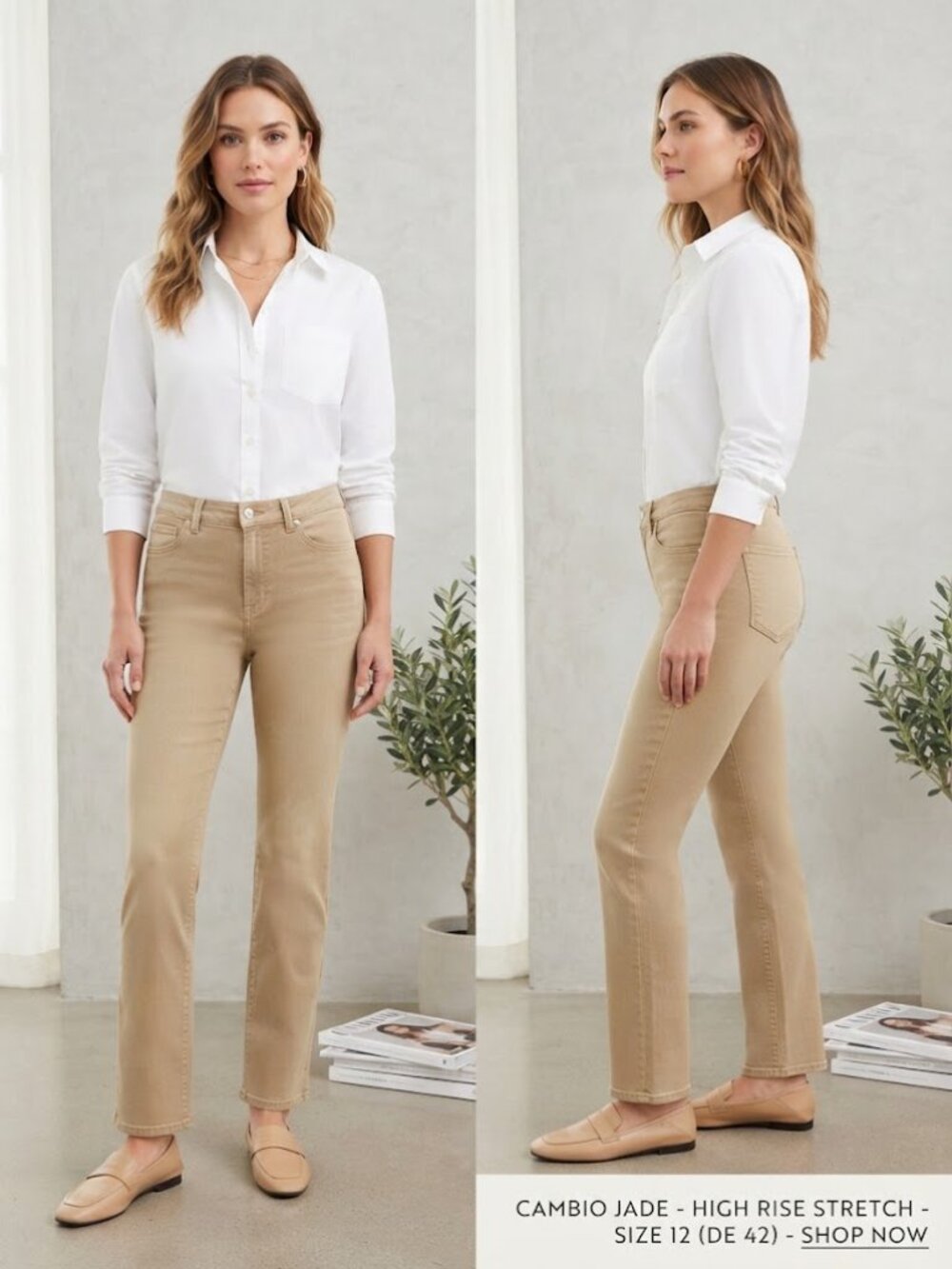 Cambio Jade Tan Camel Women's High Rise Straight Leg Jeans - Size 12